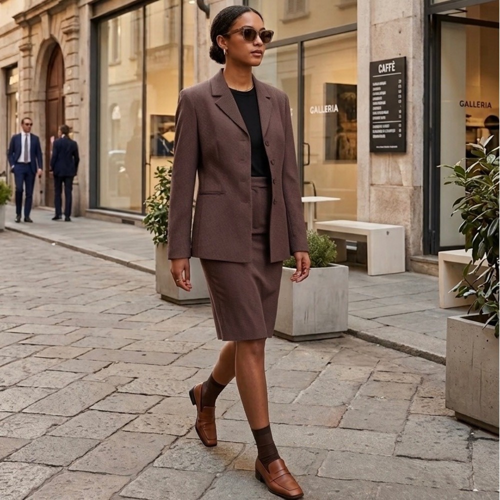 Basler - Horst Basler Vintage 3 Piece Suit Brown Wool Blend Blazer Pants Skirt